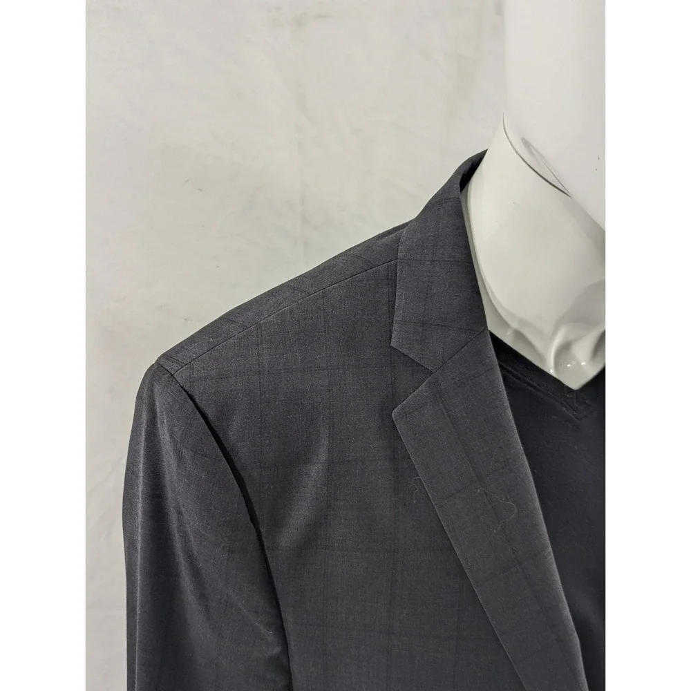 Ralph Lauren Blazer Sports Coat 100% Wool Gray‎ Graph Plaid Suit Jacket 41R 44